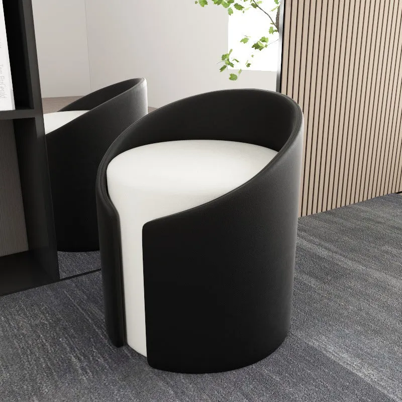 Contemporary Simplicity Round Faux Leather Wood Frame Low Stool For Living Room