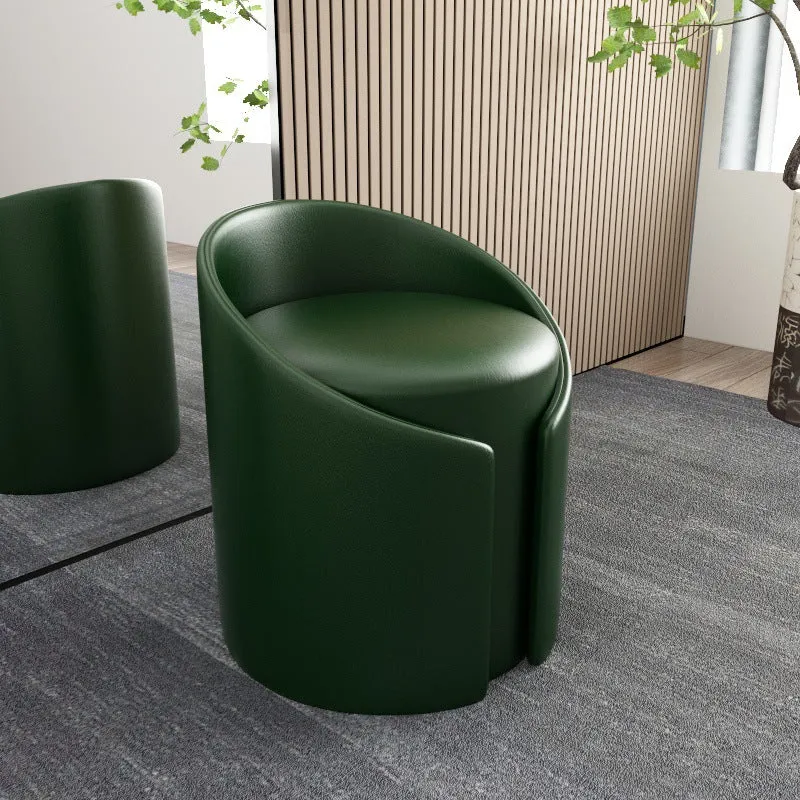 Contemporary Simplicity Round Faux Leather Wood Frame Low Stool For Living Room