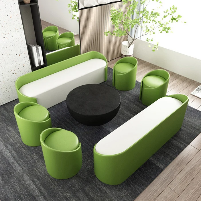 Contemporary Simplicity Round Faux Leather Wood Frame Low Stool For Living Room