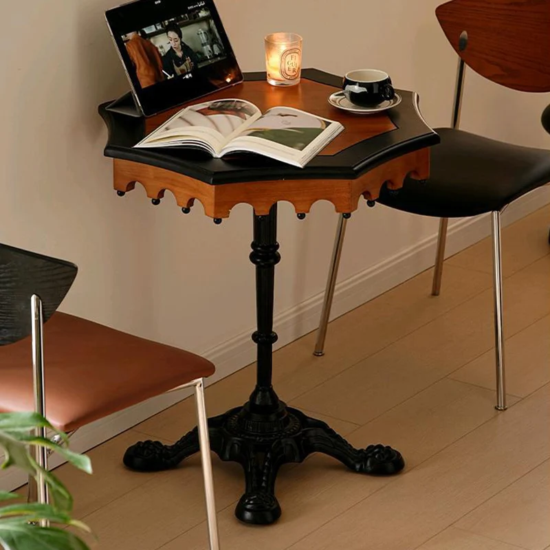 Traditional French Wood And Iron Octagonal Cross Base Side Table For Living Room And Bedroom