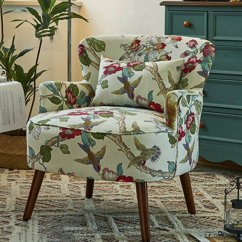 Traditional Vintage Cotton Linen Faux Leather Wood Square Sofa Armchair For Living Room And Bedroom