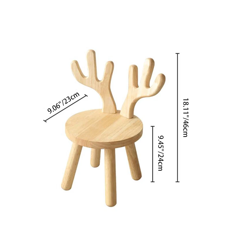 Contemporary Creative Rubberwood Antler Round Kids Low Stool With Backrest For Living Room And Entryway