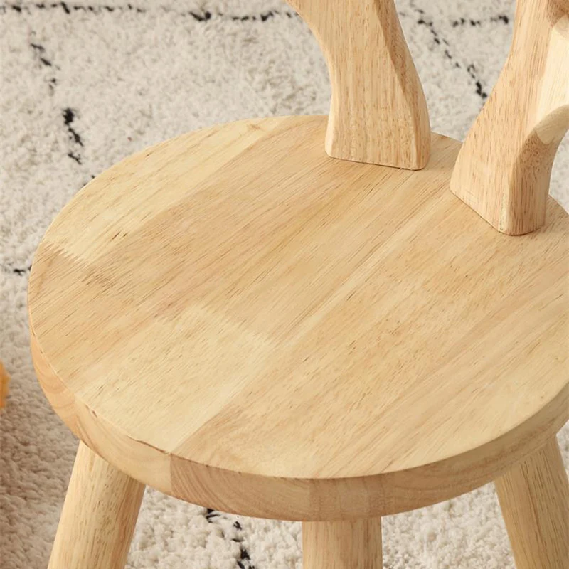 Contemporary Creative Rubberwood Antler Round Kids Low Stool With Backrest For Living Room And Entryway