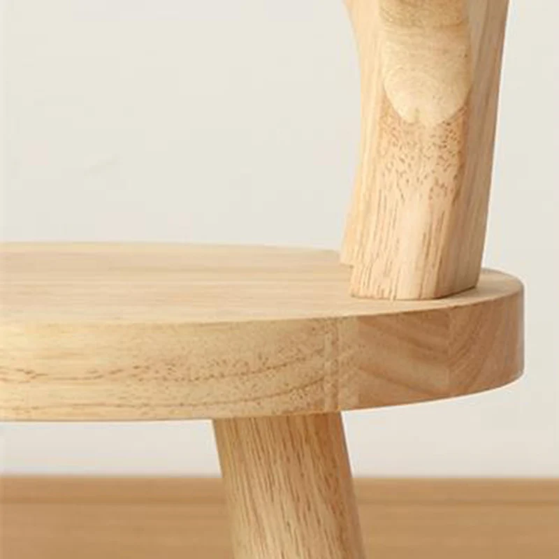 Contemporary Creative Rubberwood Antler Round Kids Low Stool With Backrest For Living Room And Entryway