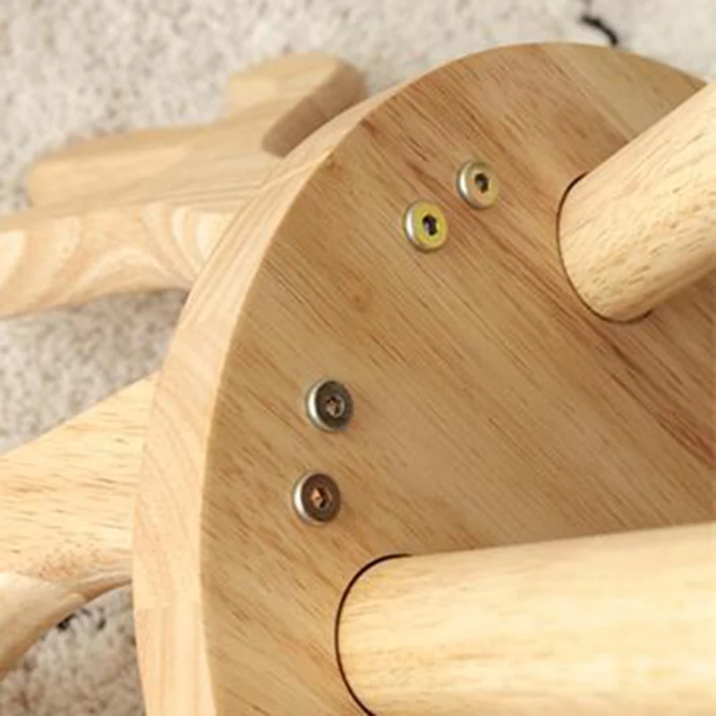 Contemporary Creative Rubberwood Antler Round Kids Low Stool With Backrest For Living Room And Entryway