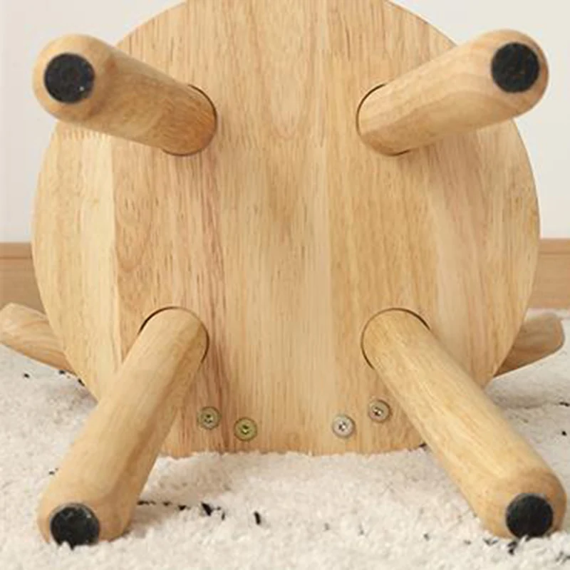 Contemporary Creative Rubberwood Antler Round Kids Low Stool With Backrest For Living Room And Entryway