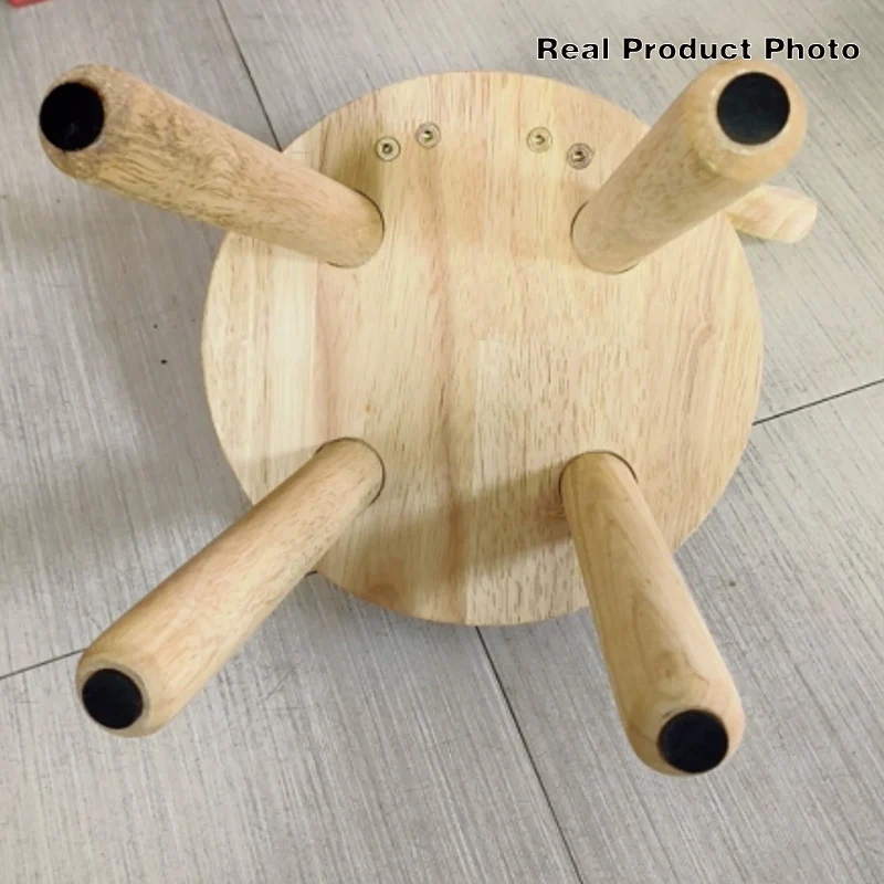 Contemporary Creative Rubberwood Antler Round Kids Low Stool With Backrest For Living Room And Entryway