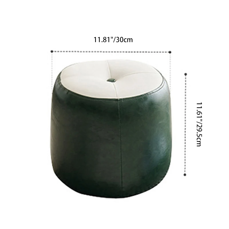 Contemporary Retro Faux Leather Rubberwood Round Button Stackable Footstool For Entryway & Living Room