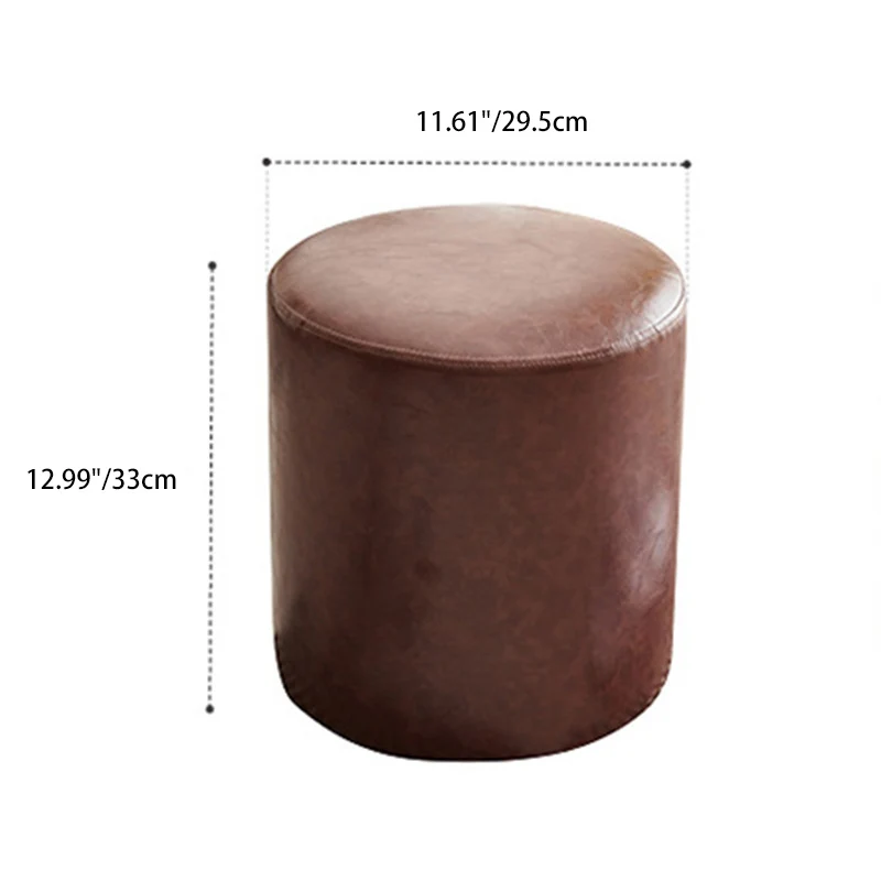 Contemporary Retro Faux Leather Rubberwood Round Button Stackable Footstool For Entryway & Living Room