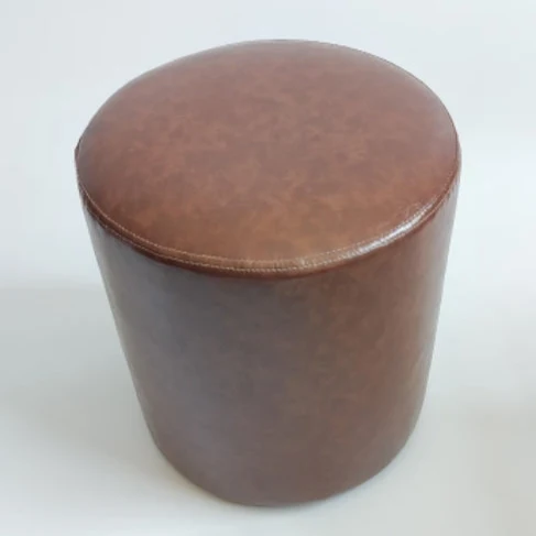 Contemporary Retro Faux Leather Rubberwood Round Button Stackable Footstool For Entryway & Living Room