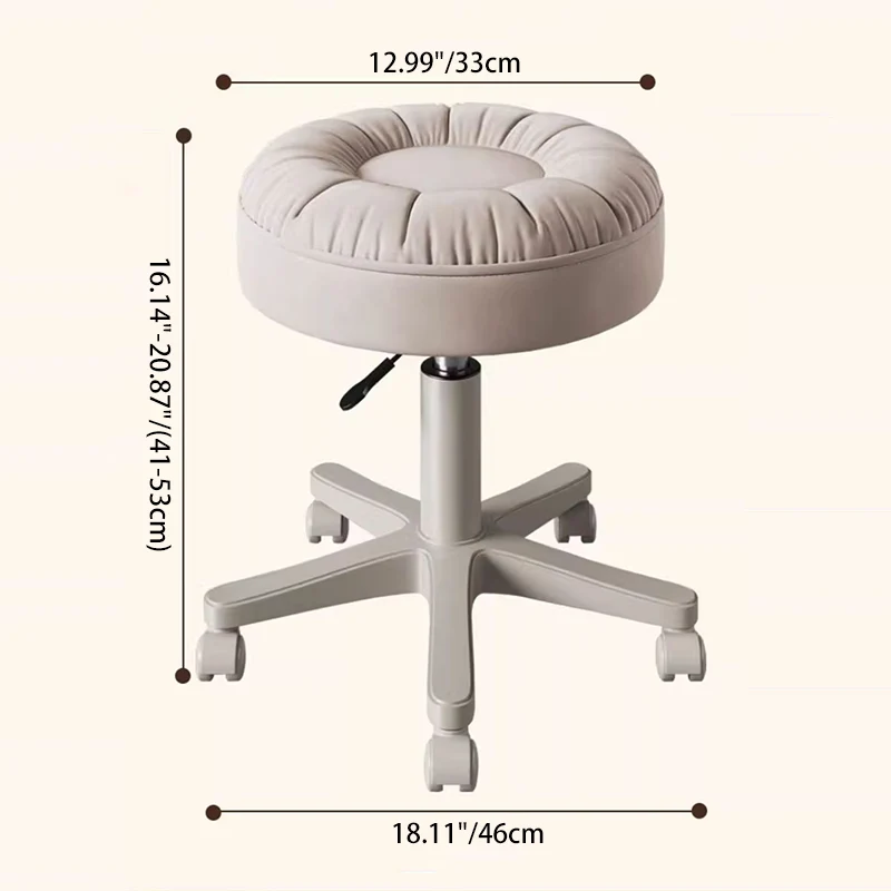 Modern Minimalist Faux Leather & Nylon Round Vanity Stool With Adjustable Height And Swivel For Bedroom & Living Room