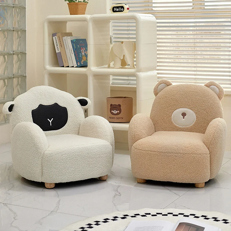 Contemporary Creative Sherpa Fabric & Wood Animal-Shaped Sofa Chair For Kids Bedroom & Living Room