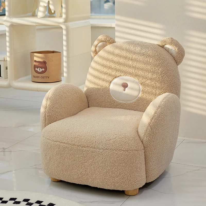 Contemporary Creative Sherpa Fabric & Wood Animal-Shaped Sofa Chair For Kids Bedroom & Living Room