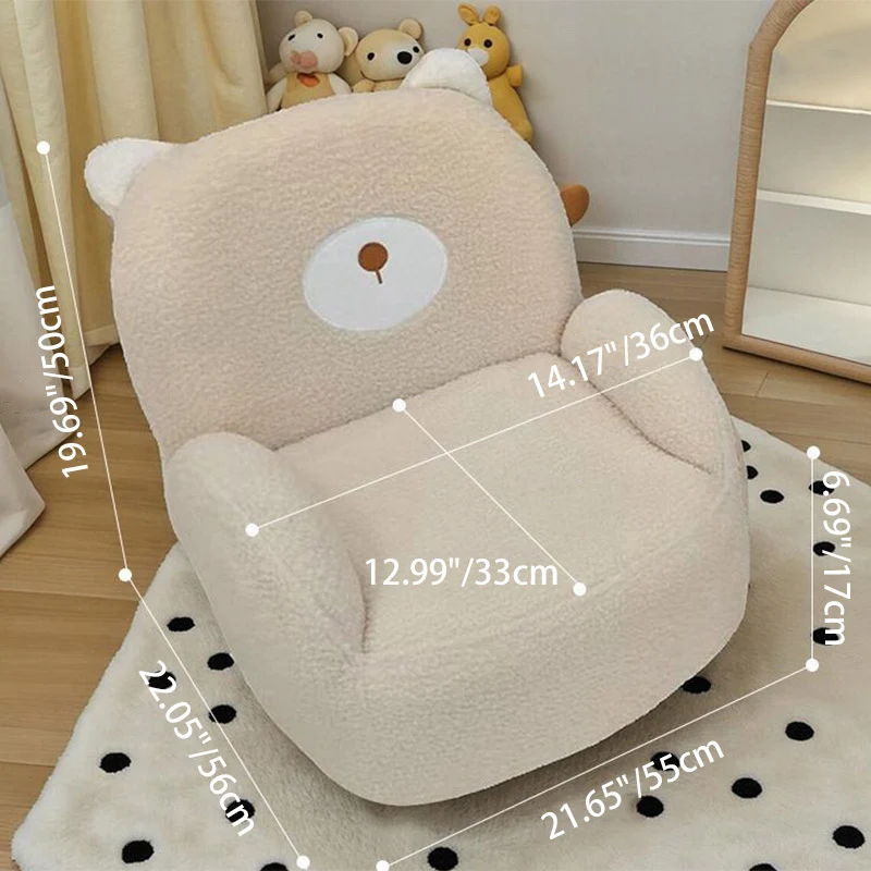 Contemporary Creative Sherpa Fabric & Wood Animal-Shaped Sofa Chair For Kids Bedroom & Living Room