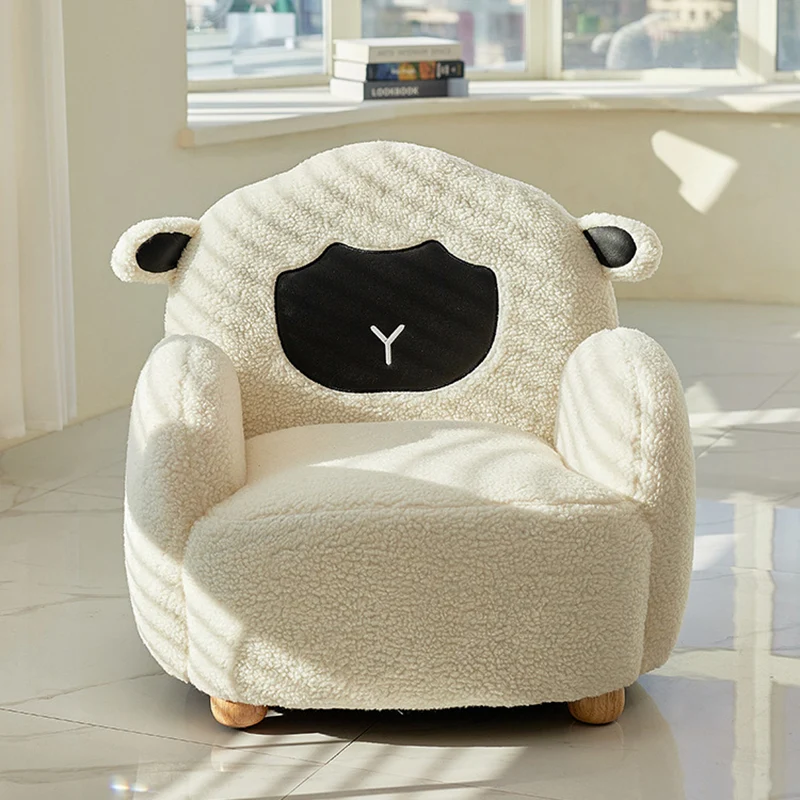Contemporary Creative Sherpa Fabric & Wood Animal-Shaped Sofa Chair For Kids Bedroom & Living Room