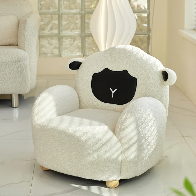 Contemporary Creative Sherpa Fabric & Wood Animal-Shaped Sofa Chair For Kids Bedroom & Living Room