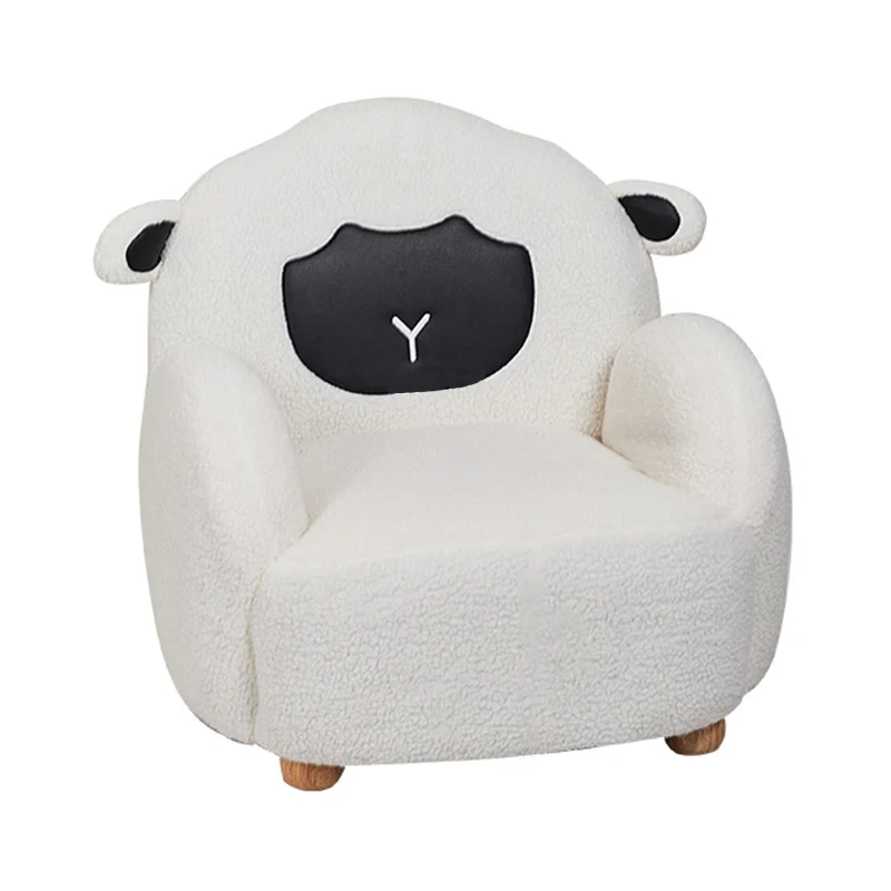 Contemporary Creative Sherpa Fabric & Wood Animal-Shaped Sofa Chair For Kids Bedroom & Living Room
