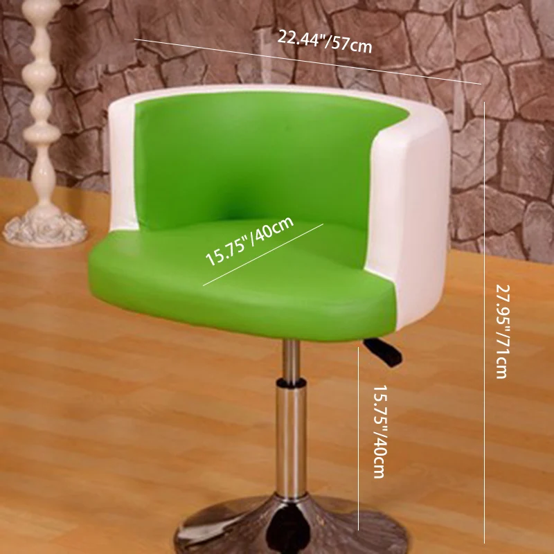 Contemporary Scandinavian Adjustable Height Rotatable Round PU Leather Upholstered Iron Legs Vanity Stool Backrest For Bedroom