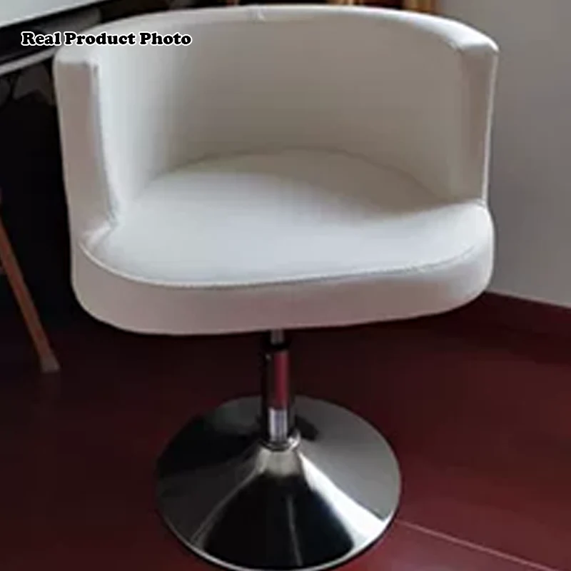 Contemporary Scandinavian Adjustable Height Rotatable Round PU Leather Upholstered Iron Legs Vanity Stool Backrest For Bedroom