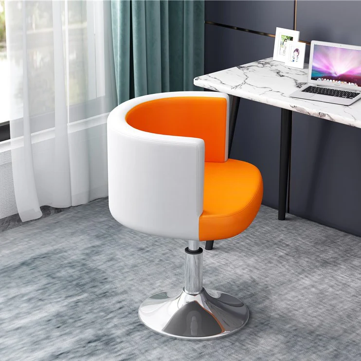 Contemporary Scandinavian Adjustable Height Rotatable Round PU Leather Upholstered Iron Legs Vanity Stool Backrest For Bedroom