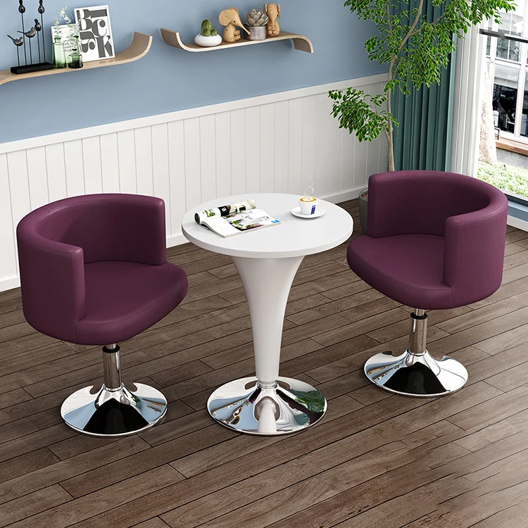 Contemporary Scandinavian Adjustable Height Rotatable Round PU Leather Upholstered Iron Legs Vanity Stool Backrest For Bedroom