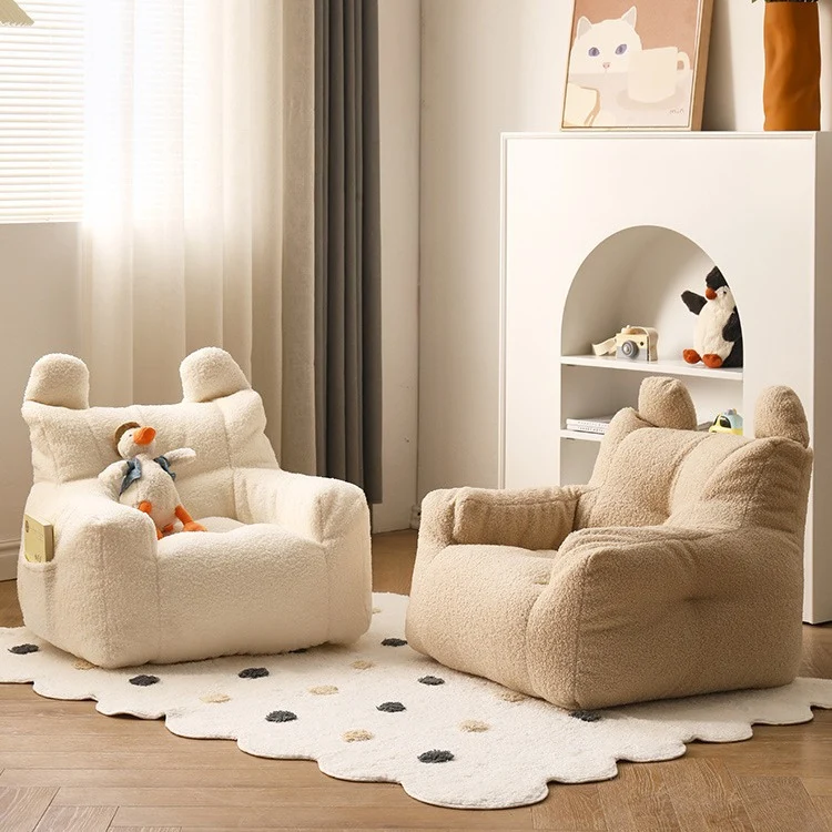 Contemporary Creative Kids Square Cute Ear Sherpa Fabric EPS Sofa Armrest Backrest Storage Pocket For Living Room