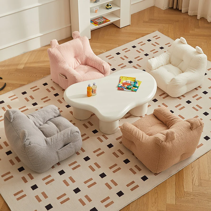 Contemporary Creative Kids Square Cute Ear Sherpa Fabric EPS Sofa Armrest Backrest Storage Pocket For Living Room