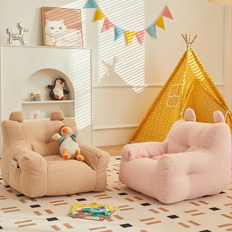 Contemporary Creative Kids Square Cute Ear Sherpa Fabric EPS Sofa Armrest Backrest Storage Pocket For Living Room