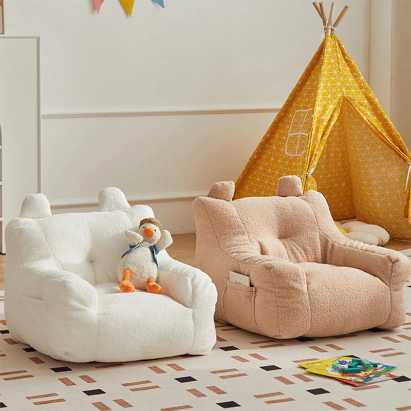 Contemporary Creative Kids Square Cute Ear Sherpa Fabric EPS Sofa Armrest Backrest Storage Pocket For Living Room