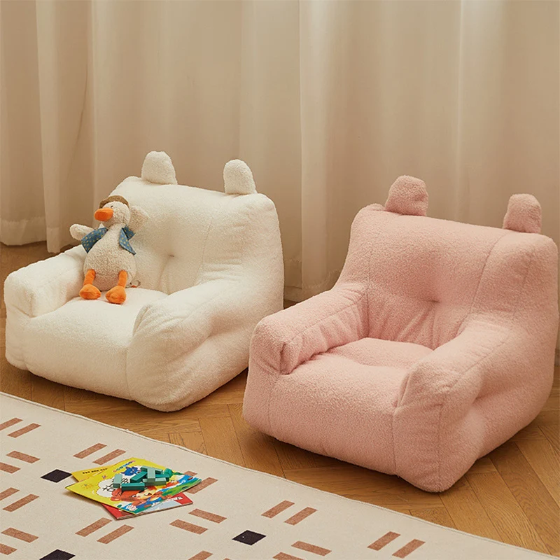 Contemporary Creative Kids Square Cute Ear Sherpa Fabric EPS Sofa Armrest Backrest Storage Pocket For Living Room