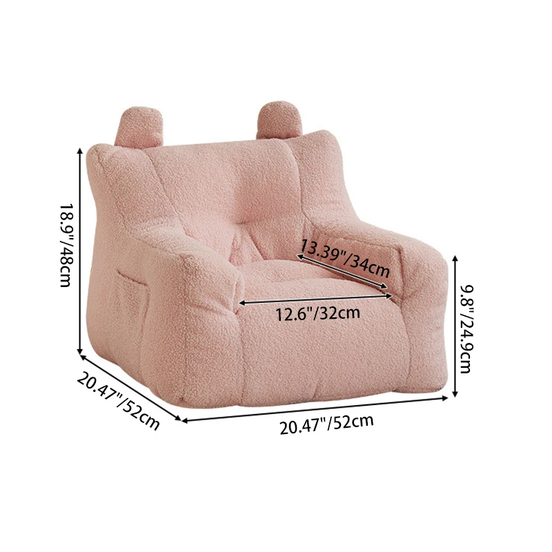 Contemporary Creative Kids Square Cute Ear Sherpa Fabric EPS Sofa Armrest Backrest Storage Pocket For Living Room