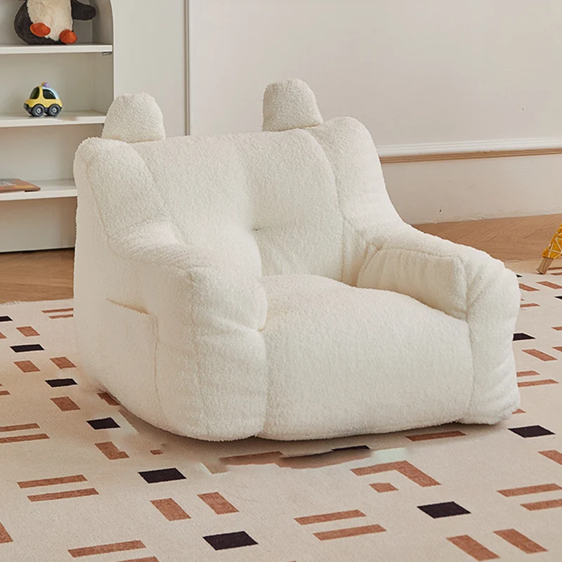 Contemporary Creative Kids Square Cute Ear Sherpa Fabric EPS Sofa Armrest Backrest Storage Pocket For Living Room