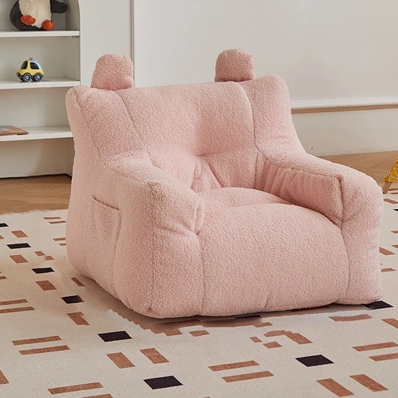 Contemporary Creative Kids Square Cute Ear Sherpa Fabric EPS Sofa Armrest Backrest Storage Pocket For Living Room
