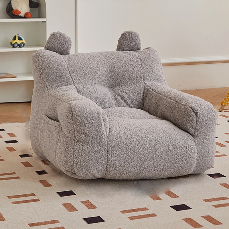 Contemporary Creative Kids Square Cute Ear Sherpa Fabric EPS Sofa Armrest Backrest Storage Pocket For Living Room
