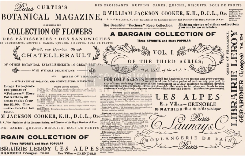 Papel Decoupage Re Design With Prima - FLORAL TEXT