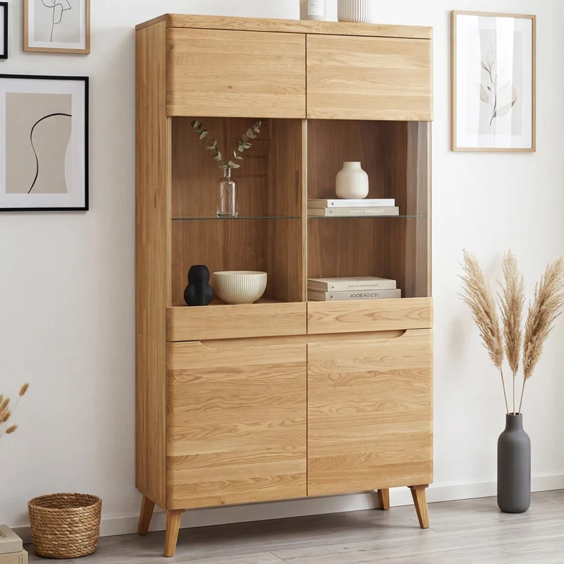 Milan 2 Solid Oak Display Cabinet | NordicStory