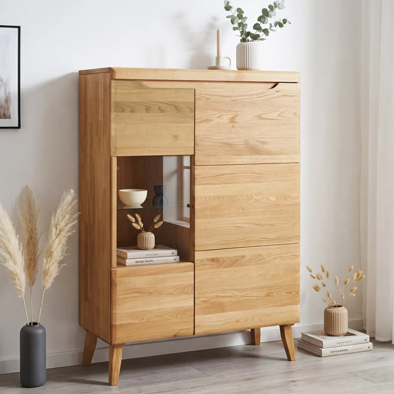 Milan 3 Solid Oak Display Cabinet | NordicStory