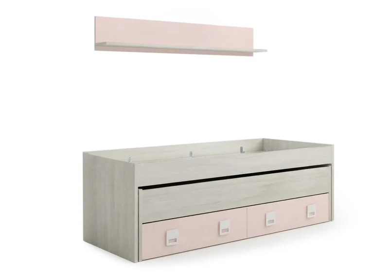 Cama Nido Juvenil Nube con Estante + 2 Cajones