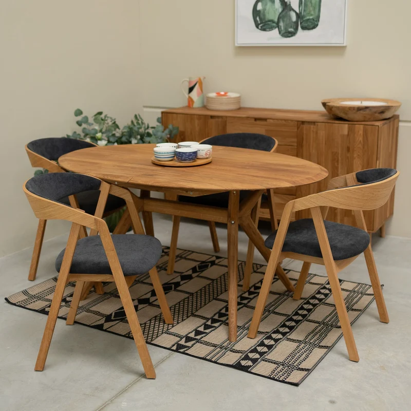 Set of 2 or 4 Knut Solid Oak Dining Chairs, Beige/Anthracite Gray Upholstery | NordicStory