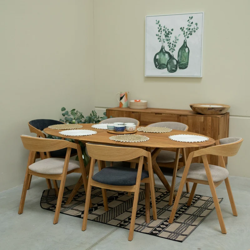 Set of 2 or 4 Knut Solid Oak Dining Chairs, Beige/Anthracite Gray Upholstery | NordicStory