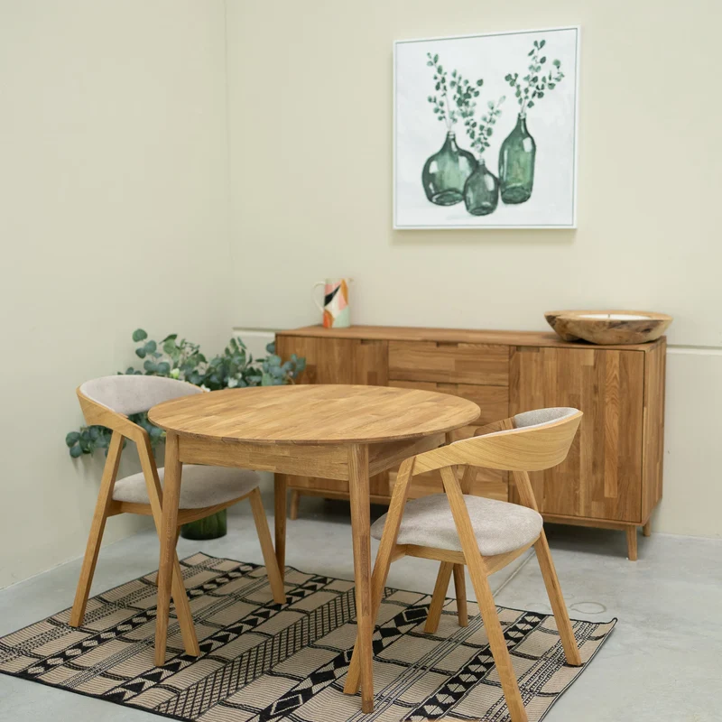 Set of 2 or 4 Knut Solid Oak Dining Chairs, Beige/Anthracite Gray Upholstery | NordicStory