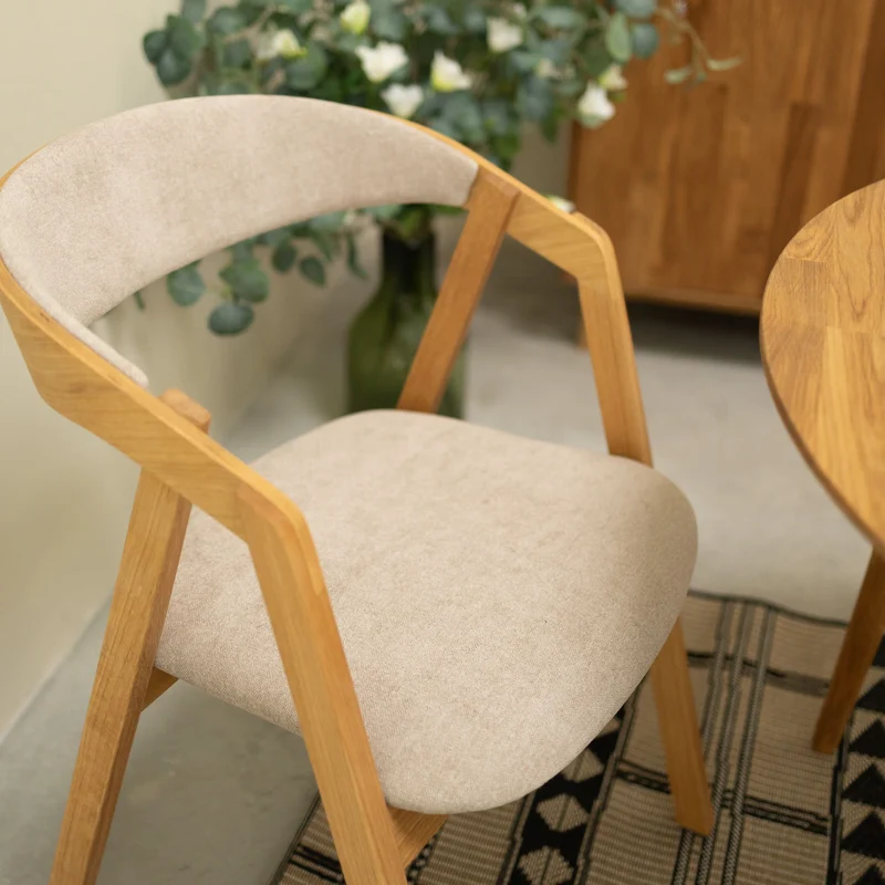 Set of 2 or 4 Knut Solid Oak Dining Chairs, Beige/Anthracite Gray Upholstery | NordicStory
