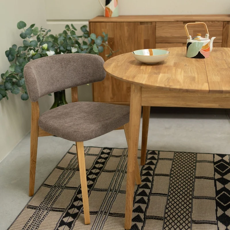 Set of 2 or 4 Claus Solid Oak Dining Chairs, Upholstered in Gray or Brown | NordicStory