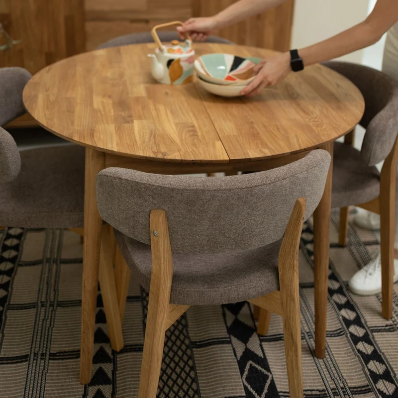 Set of 2 or 4 Claus Solid Oak Dining Chairs, Upholstered in Gray or Brown | NordicStory