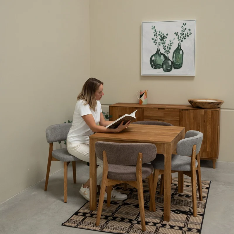Set of 2 or 4 Claus Solid Oak Dining Chairs, Upholstered in Gray or Brown | NordicStory