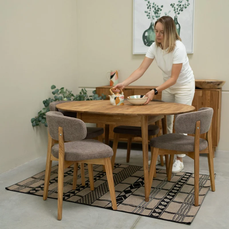 Set of 2 or 4 Claus Solid Oak Dining Chairs, Upholstered in Gray or Brown | NordicStory