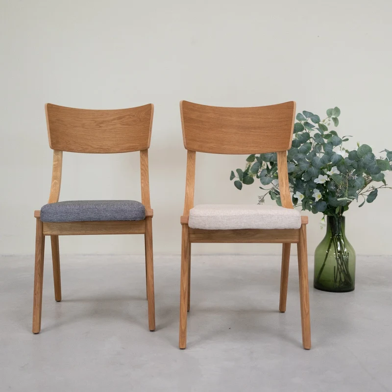 Set of 2 or 4 Lucas Solid Oak Dining Chairs, Upholstered in Gray or Beige | NordicStory