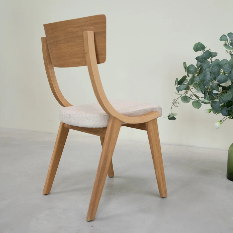 Set of 2 or 4 Lucas Solid Oak Dining Chairs, Upholstered in Gray or Beige | NordicStory