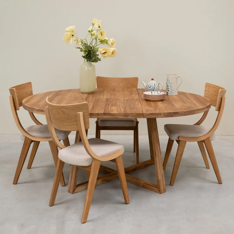Set of 2 or 4 Lucas Solid Oak Dining Chairs, Upholstered in Gray or Beige | NordicStory