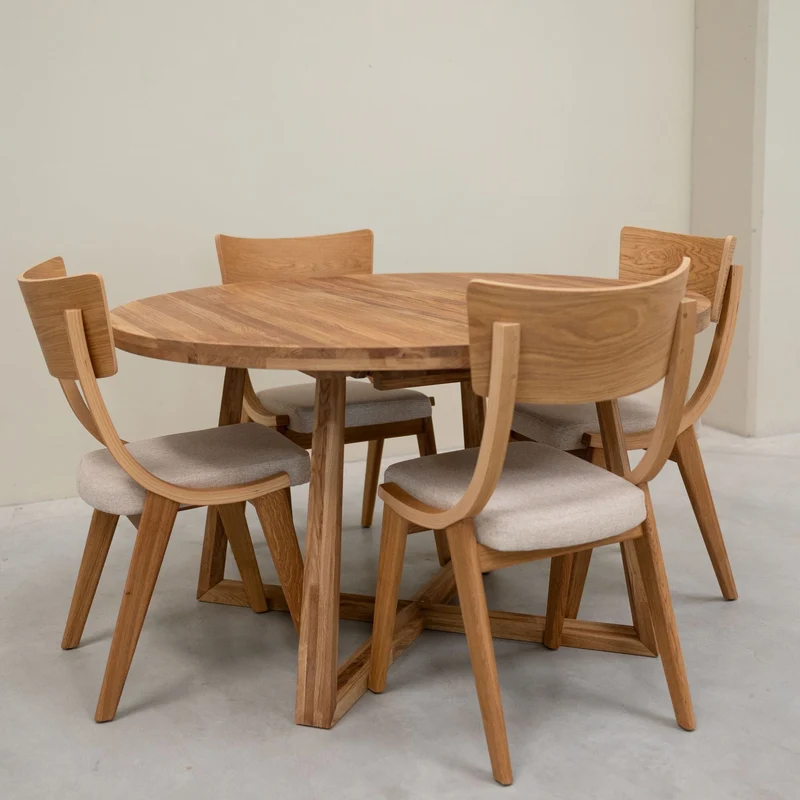 Set of 2 or 4 Lucas Solid Oak Dining Chairs, Upholstered in Gray or Beige | NordicStory